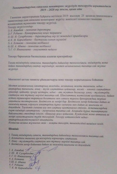 Тамақтану сапасына мониторинг