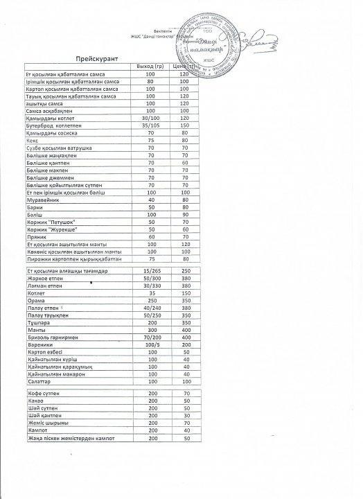 Прейскурант