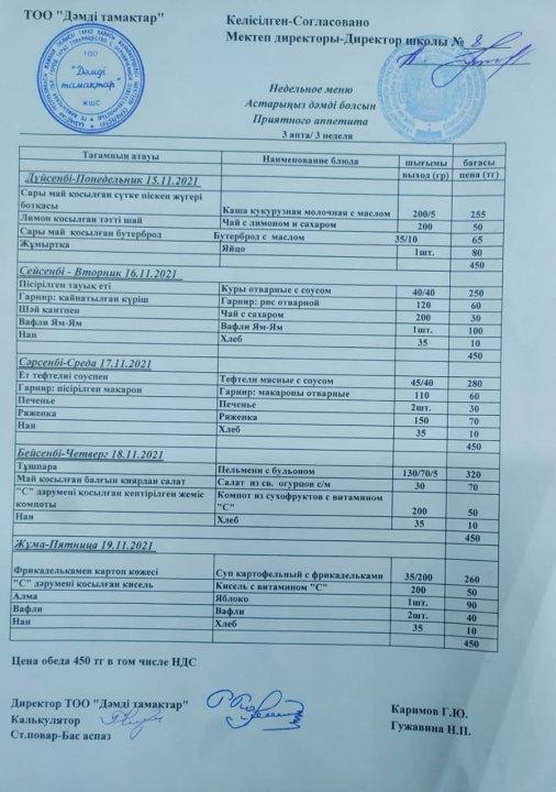 Ас мәзірі 13 қараша.