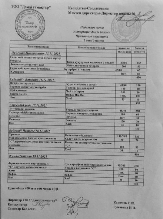 Ас мәзірі. 15-19 қараша