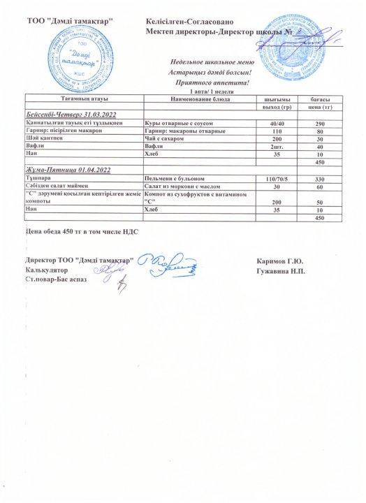 Ас мәзірі 31.03.-01.04.2022 ж