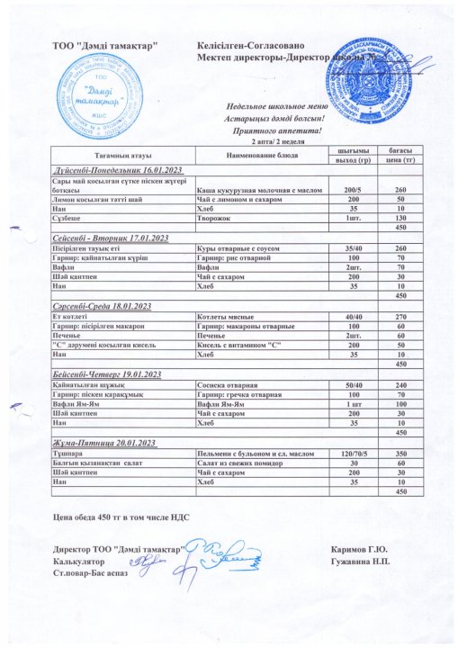 Ас мәзірі 16-20.01.2023