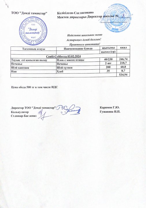 Ас мәзірі. 03.02.2024ж.