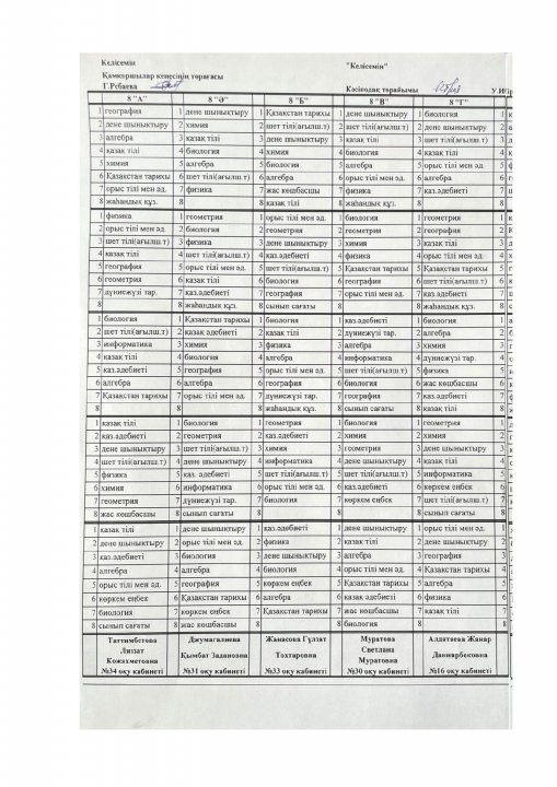 I-ауысым сабақ кестесі 2022-2023 оқу жылы