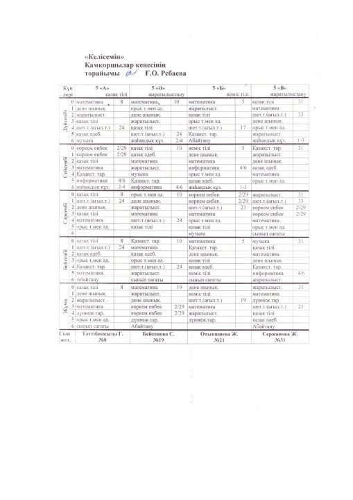 II-ауысым сабақ кестесі 2023-2024 оқу жылы
